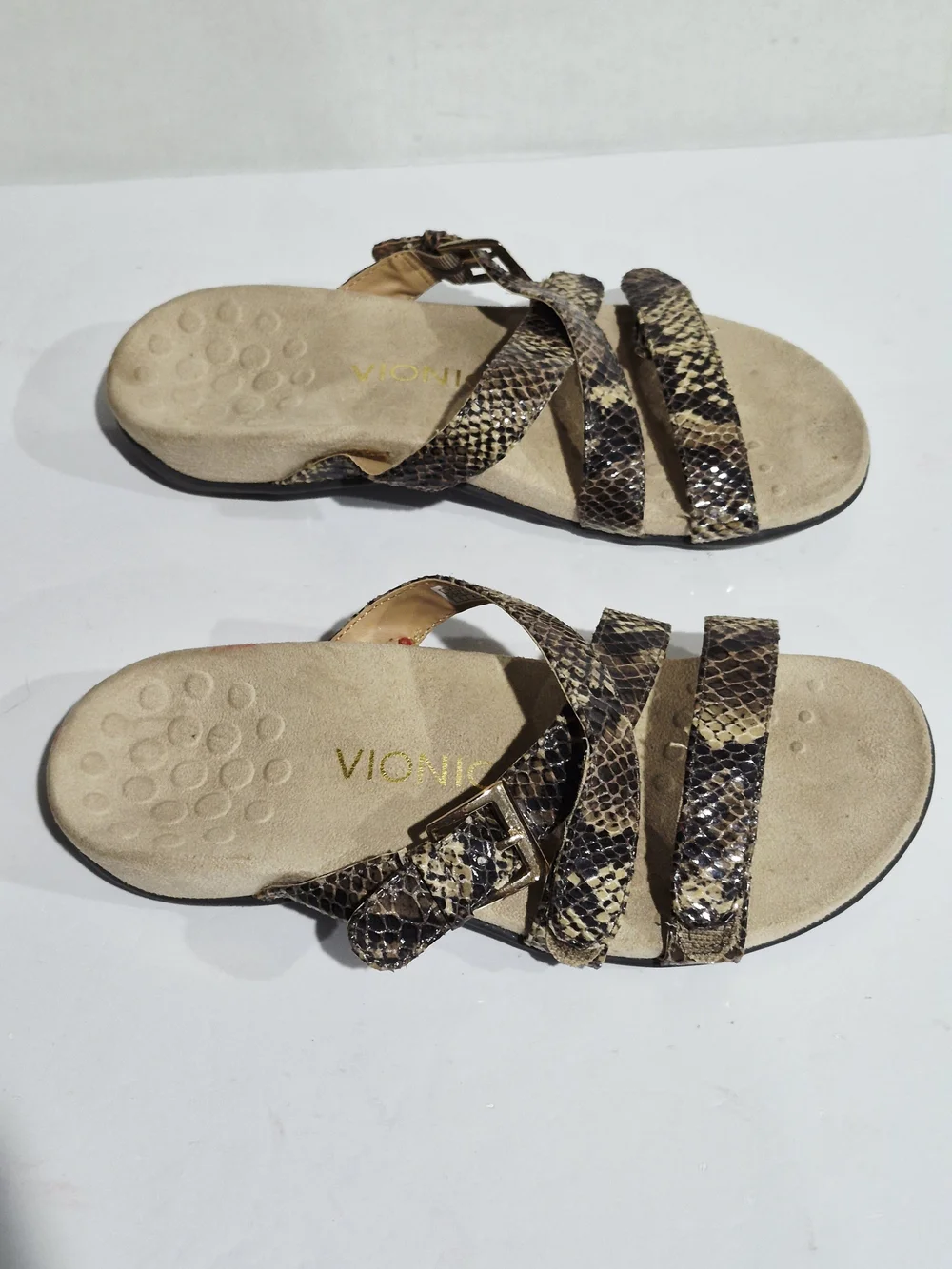 Vionic Women's Snake-Print Slide Sandals in Brown Size 6